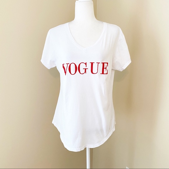 Vogue Tops - Vogue Beaded Red Letters White Tee T Shirt - L